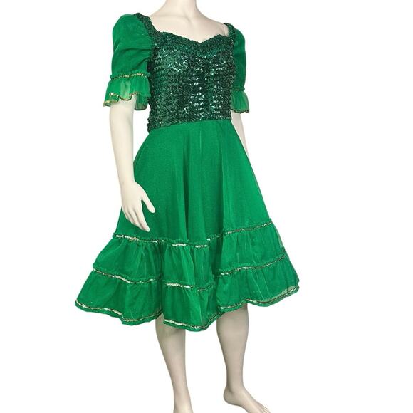 Handmade Green Sequin Dance Costume Dress Adult Small Sparkle Ruffle Fairy - Picture 1 of 13